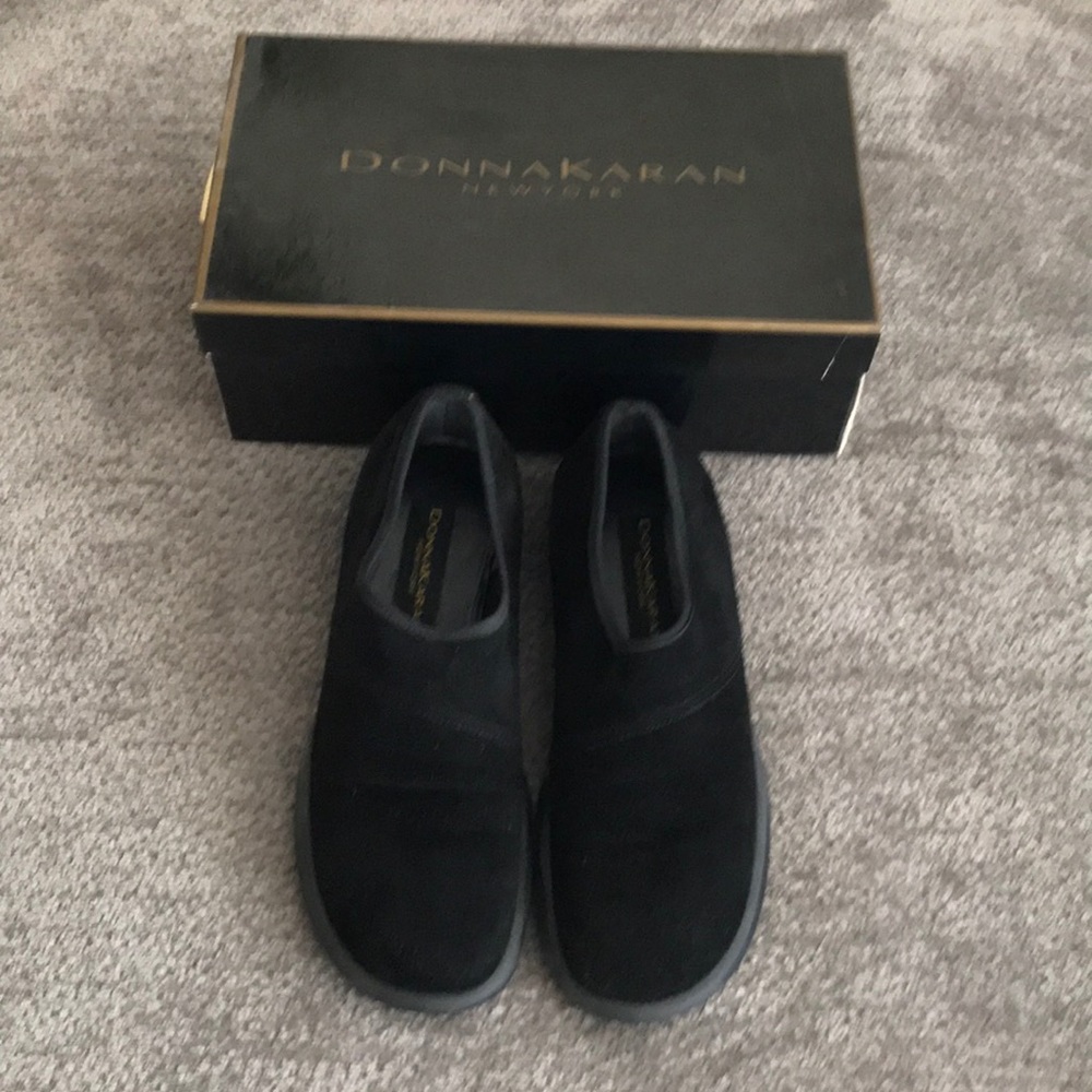 Donna Karan stretch suede black flats size 7